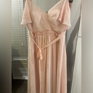 Blush pink floor length bridesmaids dress